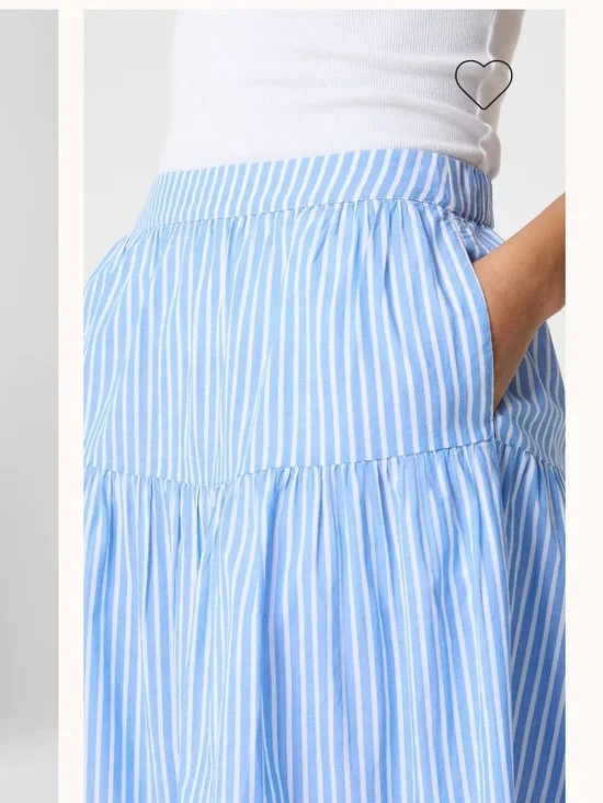J Crew Factory Tiered midi skirt Sail Blue Stripe Pull on Cotton Preppy Size M - Picture 2 of 13